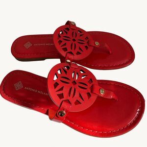 ANTONIO MELANI Lindenie Coral Leather Sandals with Ornamental Medallion Size 7